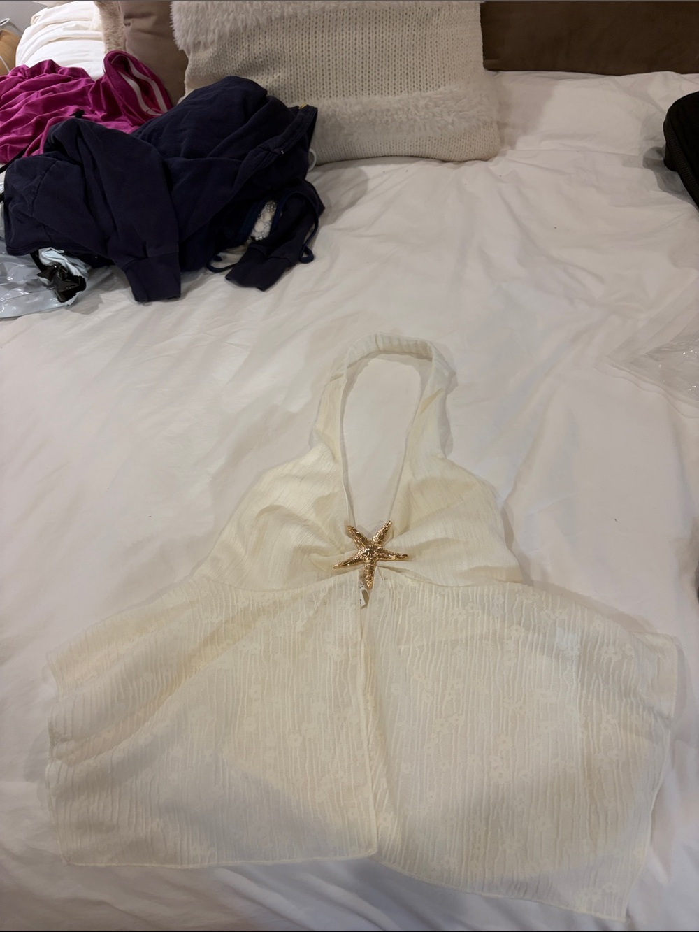 T.J.Maxx Ivory Halter Bandeau with Gold Star Accent
